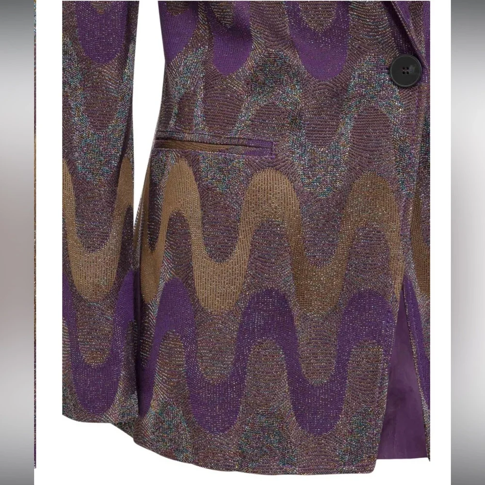 M MISSONI PURPLE ZIGZAG Metallic Blazer Jacket with Metallic Fiber - Picture 5 of 8